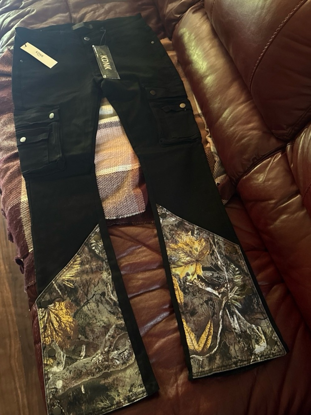 Black Cargo Pants with Camo Lower Panels